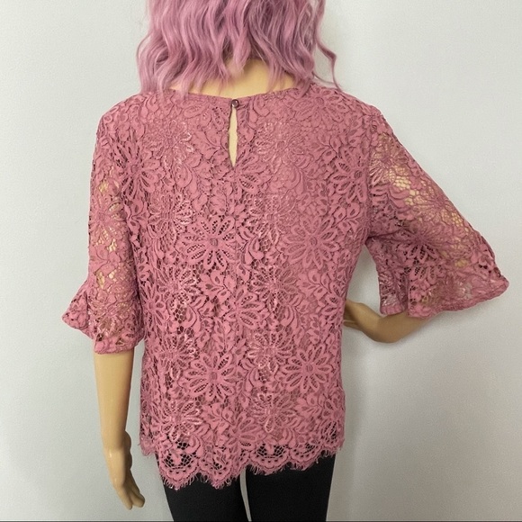 Nanette by Nanette Lepore Lace Blouse Ruffled Sleeves Scalloped Hem Size Medium - Picture 7 of 11